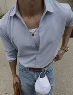 SEERSUCKER BLUE AND WHITE STRIPPED SHIRT