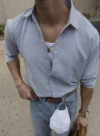 SEERSUCKER BLUE AND WHITE STRIPPED SHIRT