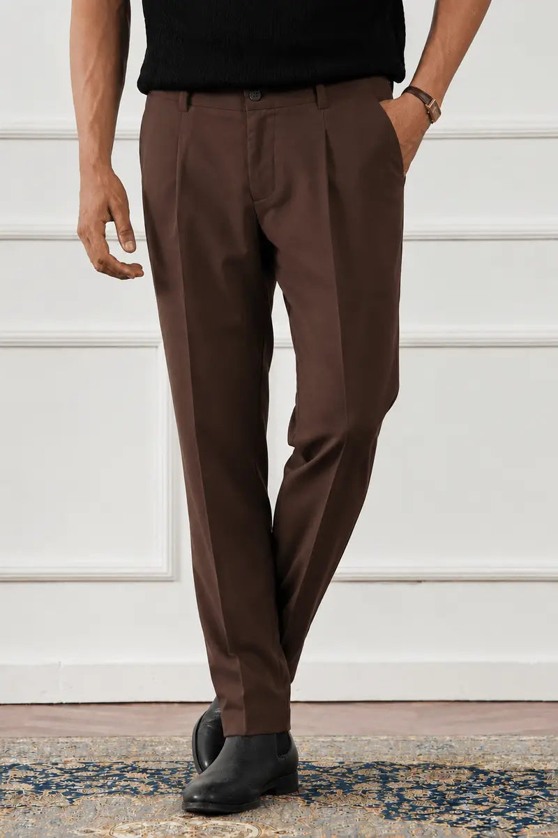 RELAX TAILORED PLEATED PANT - CHOCOLATE BROWN