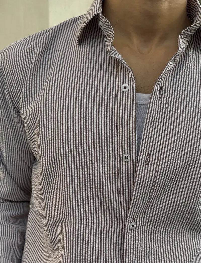 SEERSUCKER BROWN STRIPPED SHIRT