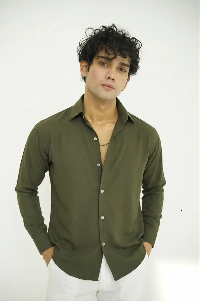 DARK OLIVE GREEN TEXTURE SHIRT