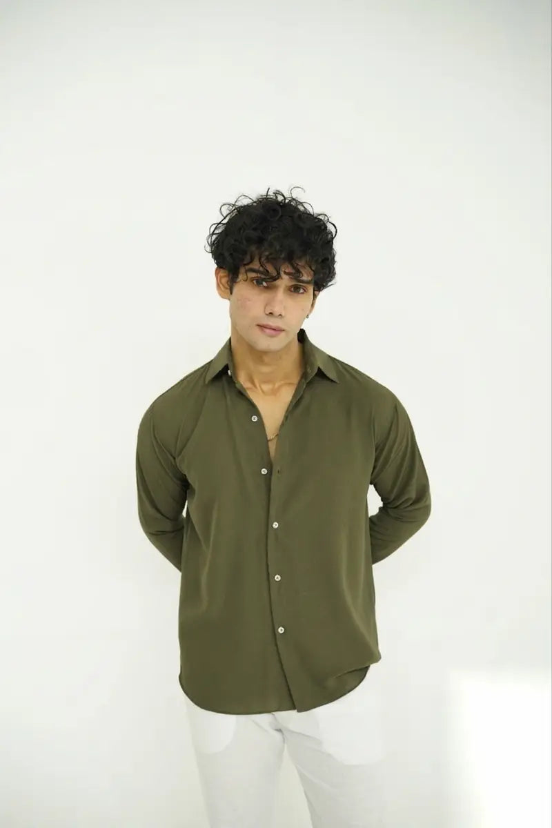 DARK OLIVE GREEN TEXTURE SHIRT