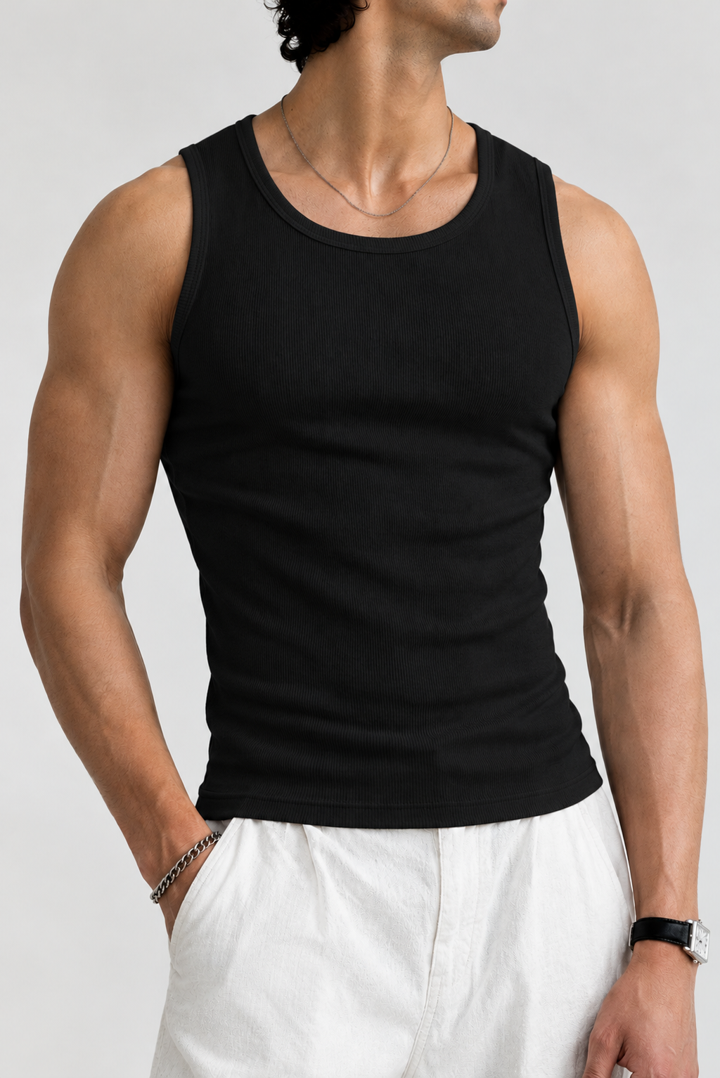 Black Ribbed Tank Top