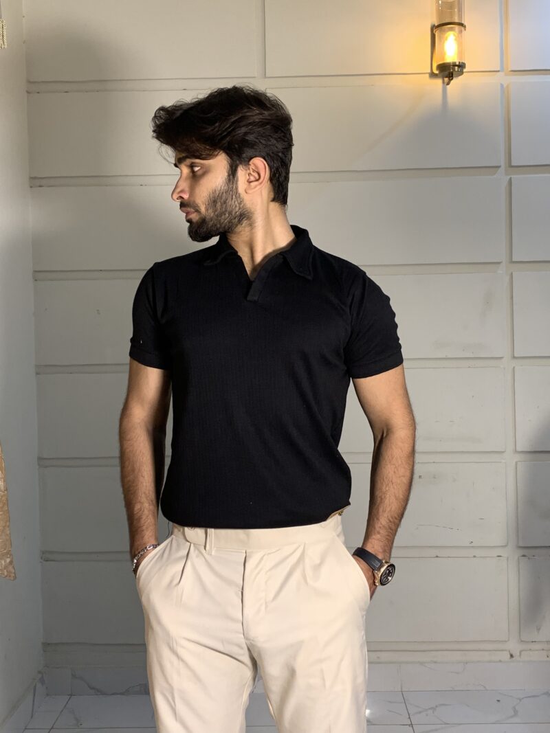 gentzo Drop Needle V Neck Polo-Black, gentzo, Drop Needle V Neck Polo-Black, black polo for men, Drop Needle fabric polo shirt, V-neck polo shirt for men, premium black polo, breathable V-neck polo, men’s Drop Needle polo, modern V-neck polo, comfortable polo shirt for men.