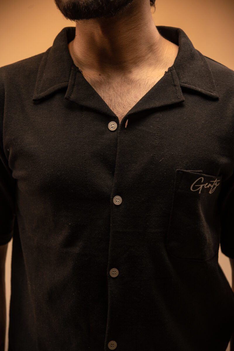 gentzo Terry Cuban Collar-Black, gentzo, Terry Cuban Collar-Black, Cuban collar shirt, black terry fabric shirt, men’s stylish Cuban collar, premium terry fabric shirt, modern black Cuban collar, breathable terry shirt for men, casual Cuban collar shirt, men’s versatile black shirt.