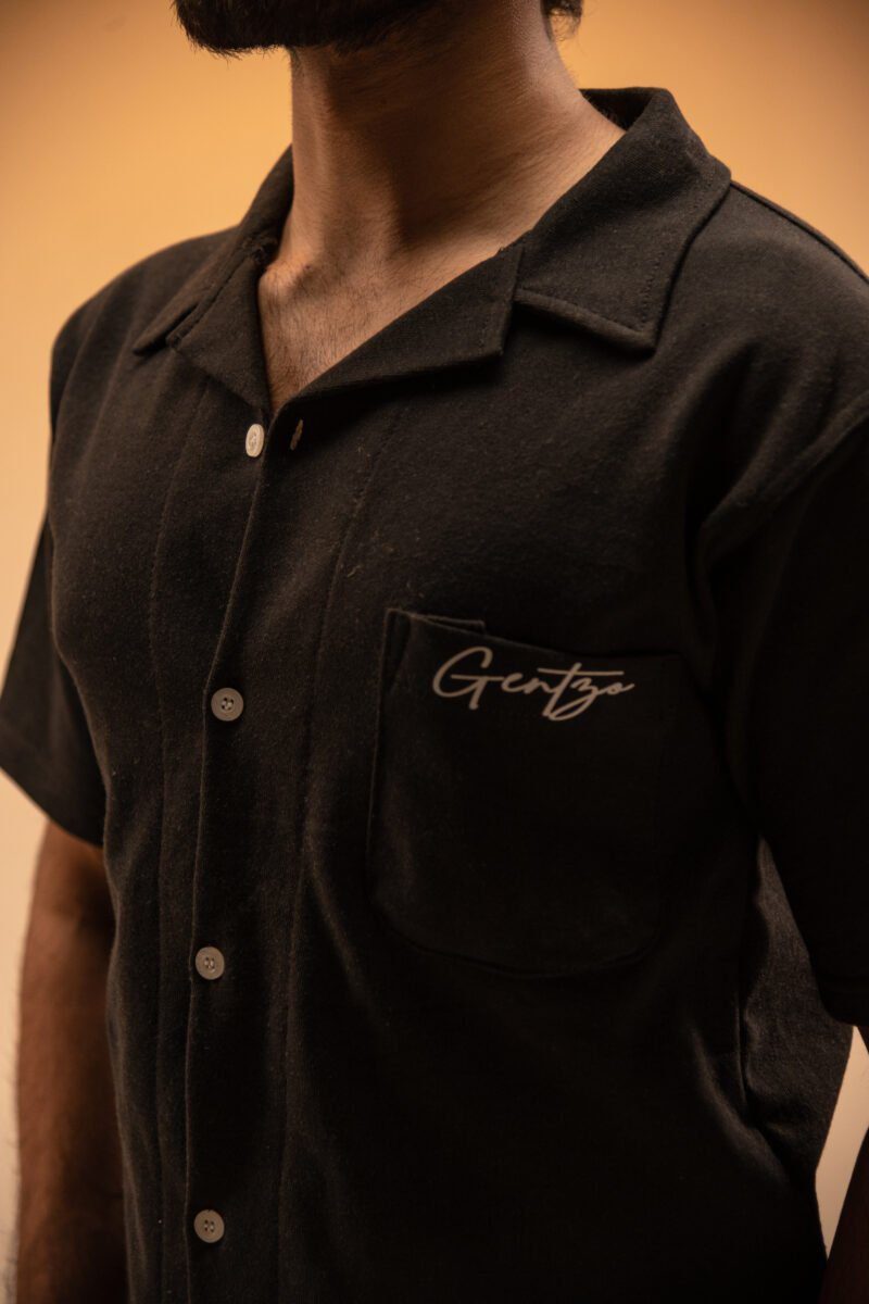 gentzo Terry Cuban Collar-Black, gentzo, Terry Cuban Collar-Black, Cuban collar shirt, black terry fabric shirt, men’s stylish Cuban collar, premium terry fabric shirt, modern black Cuban collar, breathable terry shirt for men, casual Cuban collar shirt, men’s versatile black shirt.