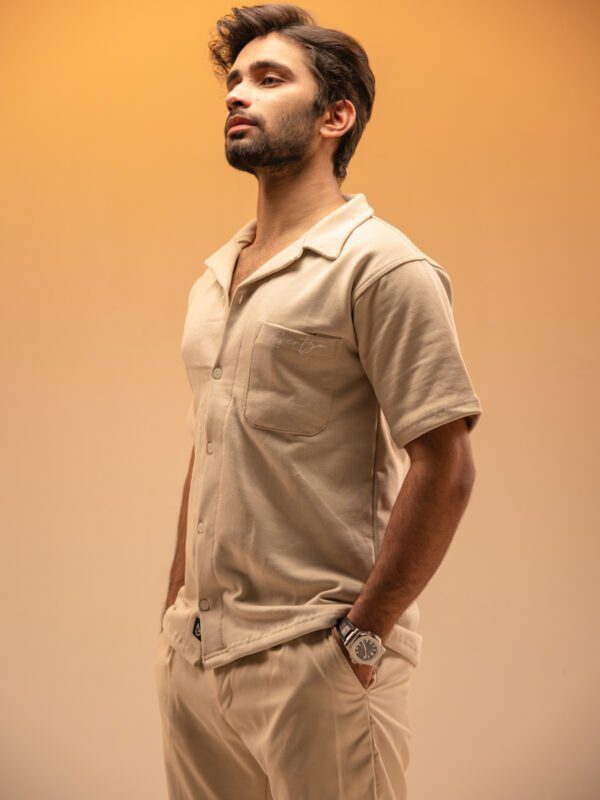 gentzo Terry Cuban Collar-Beige, gentzo, Terry Cuban Collar-Beige, Cuban collar shirt, beige terry fabric shirt, men’s stylish Cuban collar, premium terry fabric shirt, modern beige Cuban collar, breathable terry shirt for men, casual Cuban collar shirt, men’s versatile beige shirt.