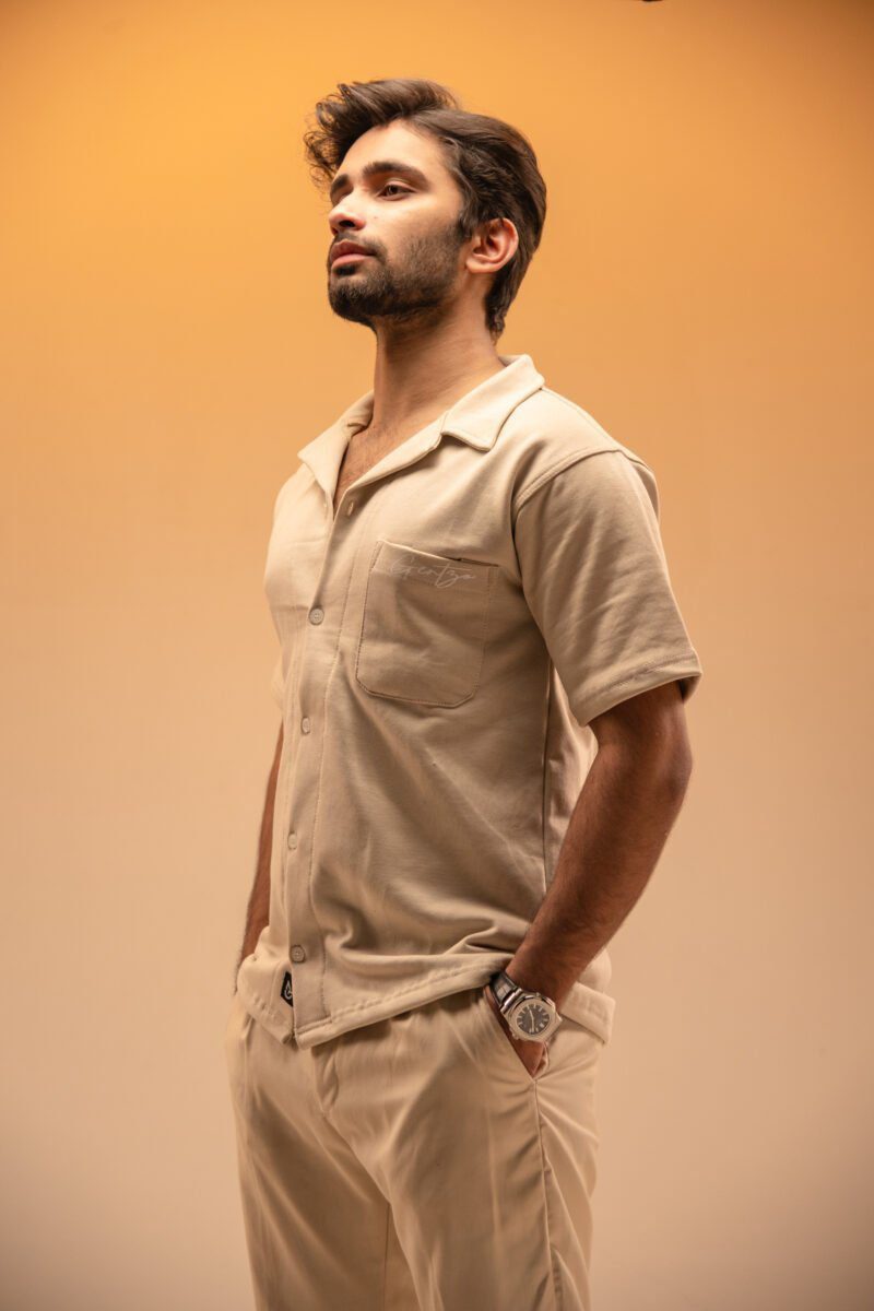 gentzo Terry Cuban Collar-Beige, gentzo, Terry Cuban Collar-Beige, Cuban collar shirt, beige terry fabric shirt, men’s stylish Cuban collar, premium terry fabric shirt, modern beige Cuban collar, breathable terry shirt for men, casual Cuban collar shirt, men’s versatile beige shirt.