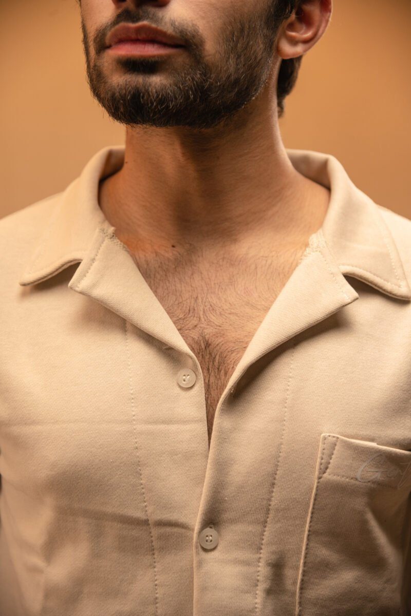 gentzo Terry Cuban Collar-Beige, gentzo, Terry Cuban Collar-Beige, Cuban collar shirt, beige terry fabric shirt, men’s stylish Cuban collar, premium terry fabric shirt, modern beige Cuban collar, breathable terry shirt for men, casual Cuban collar shirt, men’s versatile beige shirt.