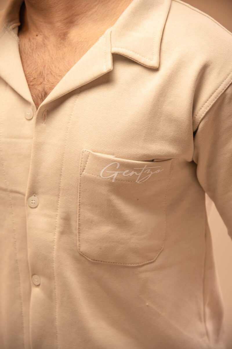 gentzo Terry Cuban Collar-Beige, gentzo, Terry Cuban Collar-Beige, Cuban collar shirt, beige terry fabric shirt, men’s stylish Cuban collar, premium terry fabric shirt, modern beige Cuban collar, breathable terry shirt for men, casual Cuban collar shirt, men’s versatile beige shirt.