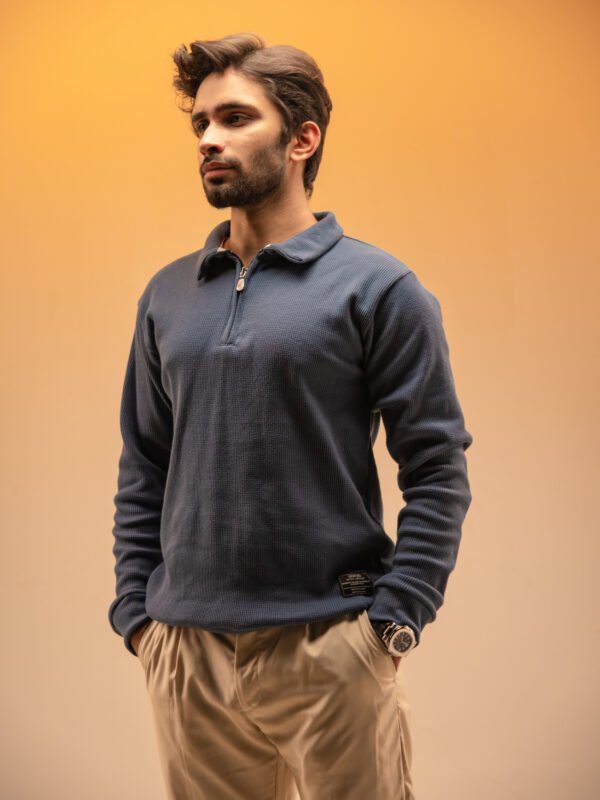 gentzo Quater-Zip Pullover-Navy, gentzo, Quater-Zip Pullover-Navy, thermal quarter-zip sweater, navy thermal pullover, men’s pullover, warm men’s pullover, stylish men’s pullover, casual pullover for men, layering pullover for men, navy quarter-zip pullover, premium thermal pullover, modern men’s pullover.