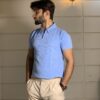 gentzo PIQUE V Neck Polo-SKY BLUE, gentzo, PIQUE V Neck Polo-SKY BLUE, sky blue polo for men, PIQUE fabric polo shirt, V-neck polo shirt for men, premium sky blue polo, breathable V-neck polo, men’s PIQUE polo, modern V-neck polo, comfortable polo shirt for men.