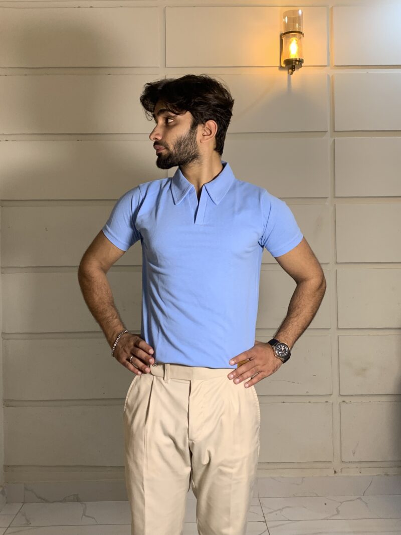 gentzo PIQUE V Neck Polo-SKY BLUE, gentzo, PIQUE V Neck Polo-SKY BLUE, sky blue polo for men, PIQUE fabric polo shirt, V-neck polo shirt for men, premium sky blue polo, breathable V-neck polo, men’s PIQUE polo, modern V-neck polo, comfortable polo shirt for men.