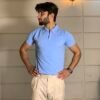 gentzo PIQUE V Neck Polo-SKY BLUE, gentzo, PIQUE V Neck Polo-SKY BLUE, sky blue polo for men, PIQUE fabric polo shirt, V-neck polo shirt for men, premium sky blue polo, breathable V-neck polo, men’s PIQUE polo, modern V-neck polo, comfortable polo shirt for men.