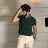 gentzo PIQUE V Neck Polo-BOTTLE GREEN, gentzo, PIQUE V Neck Polo-BOTTLE GREEN, bottle green polo for men, breathable PIQUE polo, V-neck polo shirt for men, men's V-neck polo, comfortable polo shirt for men, stylish green polo, premium men's polo.