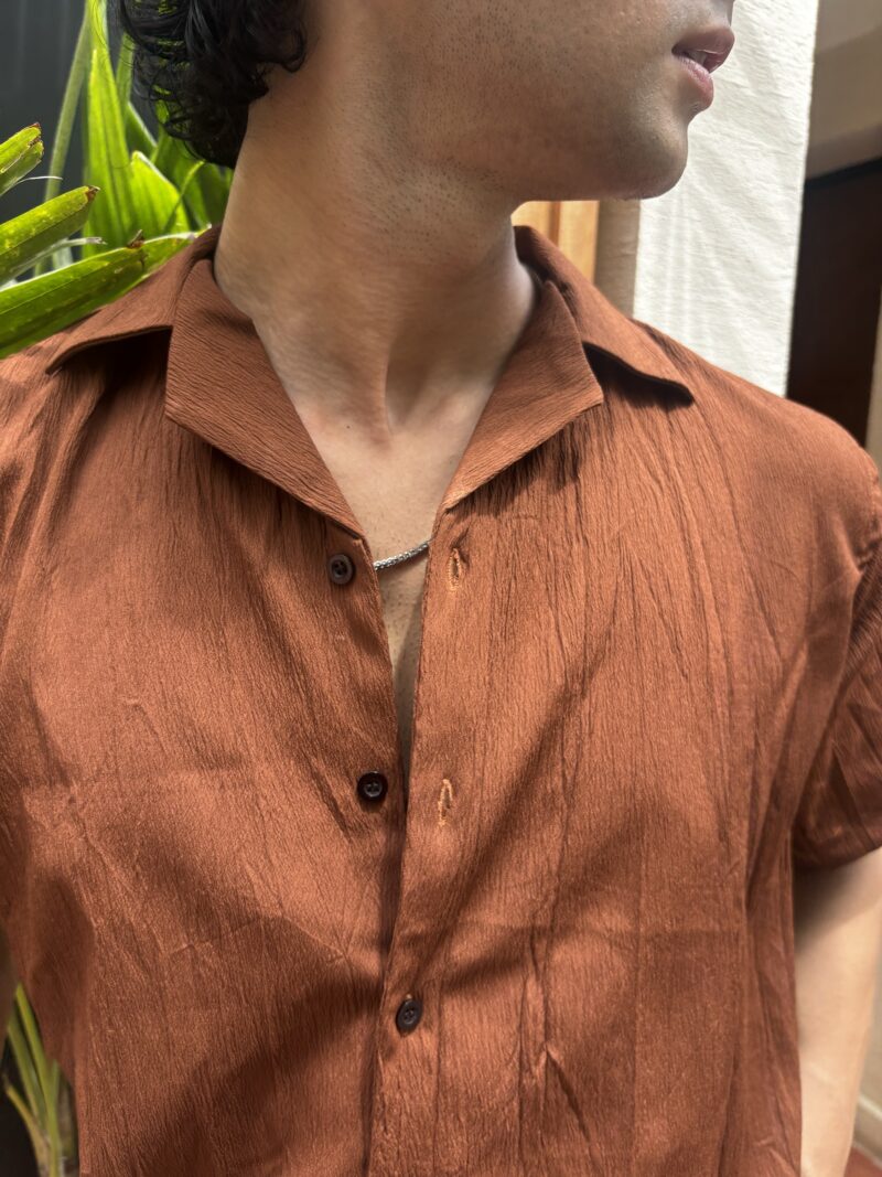 Mocha Textured Resort Collar Shirt - Image 2