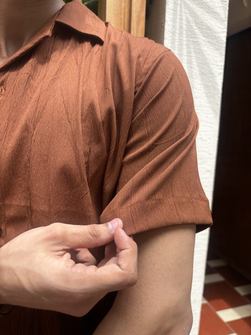 Mocha Textured Resort Collar Shirt - Image 3