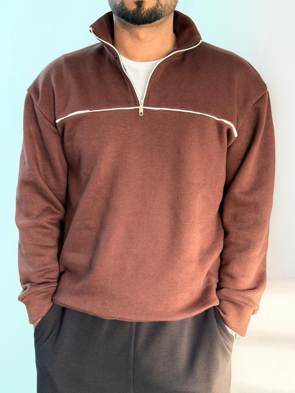 CHOCLATE BROWN MOCKNECK ZIPPER - Image 2