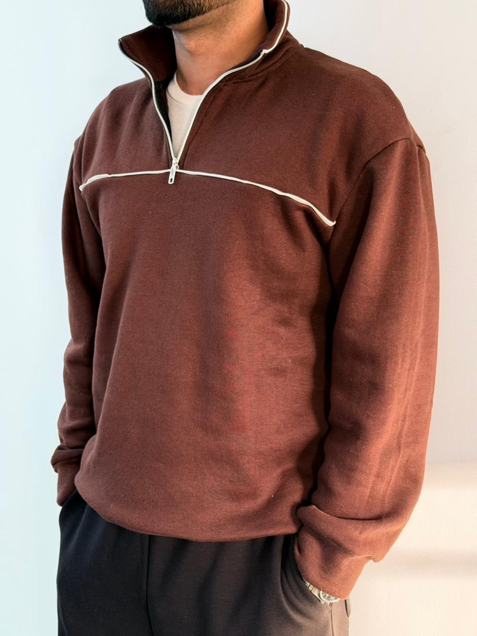 CHOCLATE BROWN MOCKNECK ZIPPER - Image 3