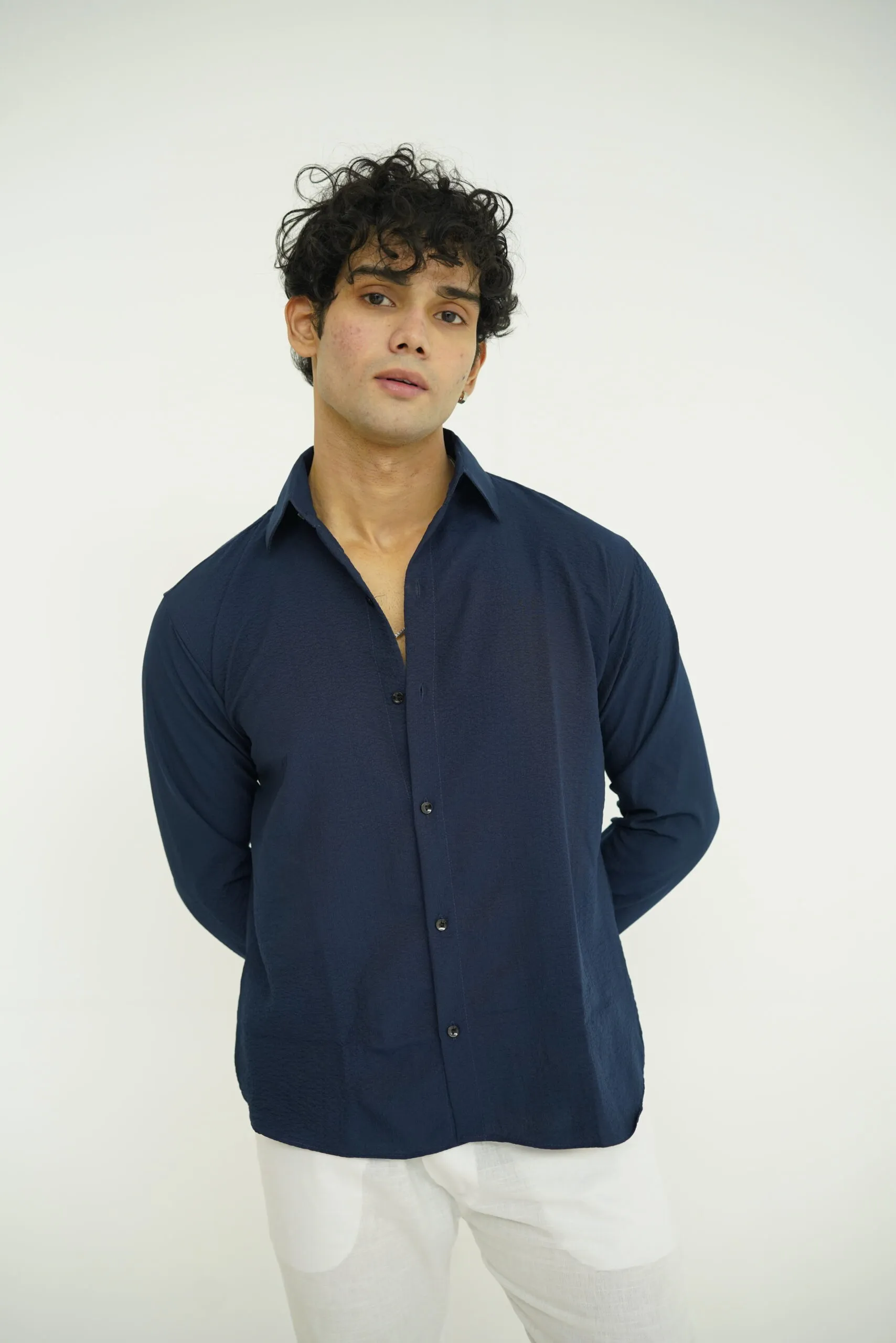 Navy Textured Shirt - Image 3