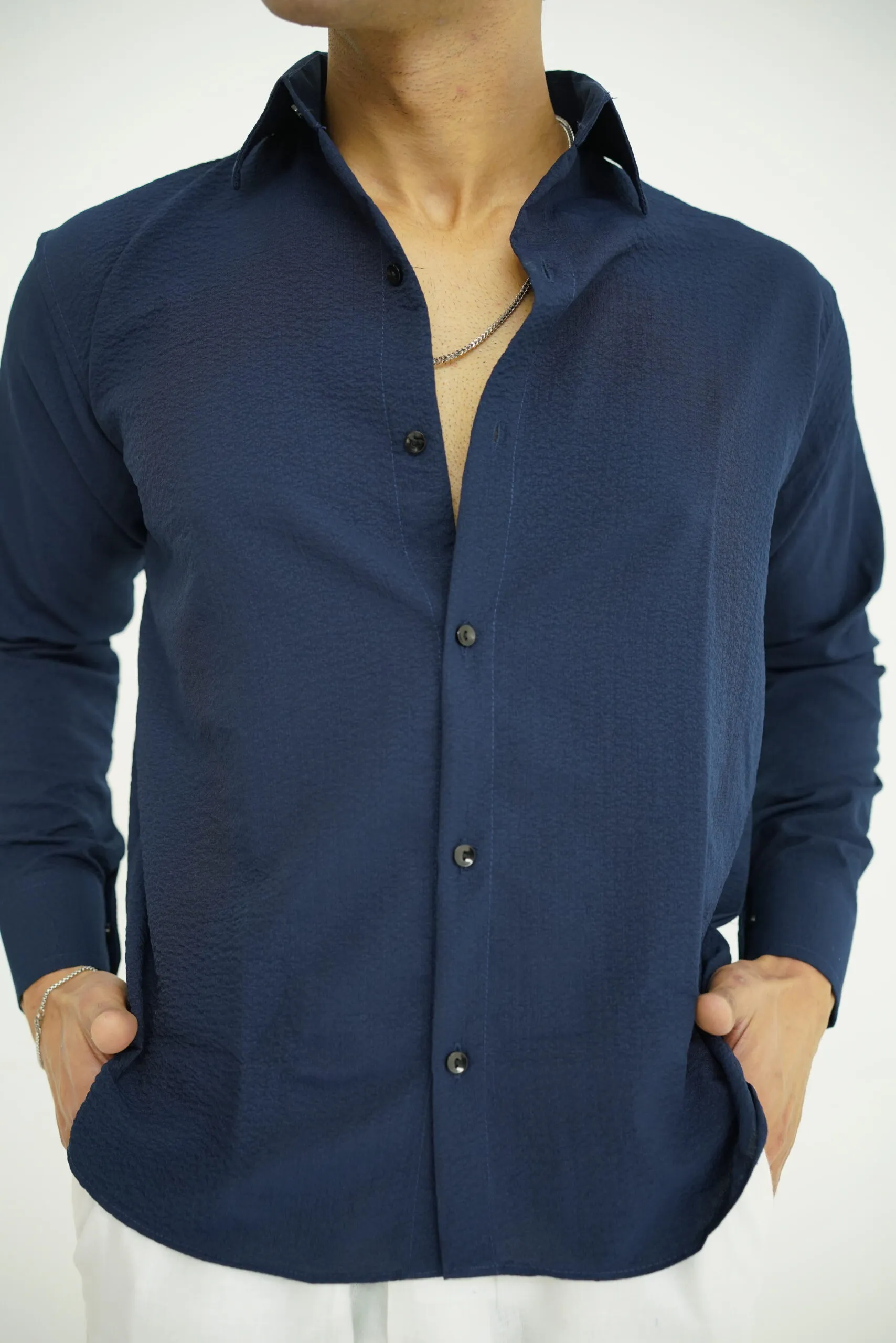 Navy Textured Shirt - Image 4