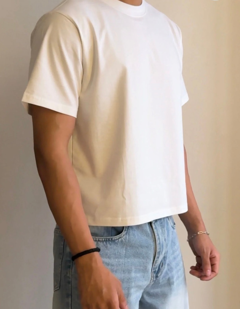 Unisex Classic White Crop Fit Basic Tee - Image 2