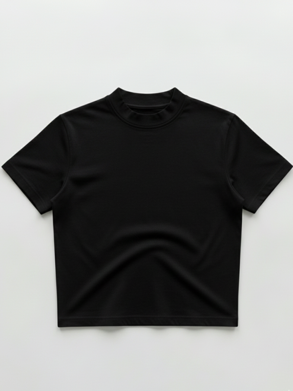 Unisex Classic Black Crop Fit Basic Tee