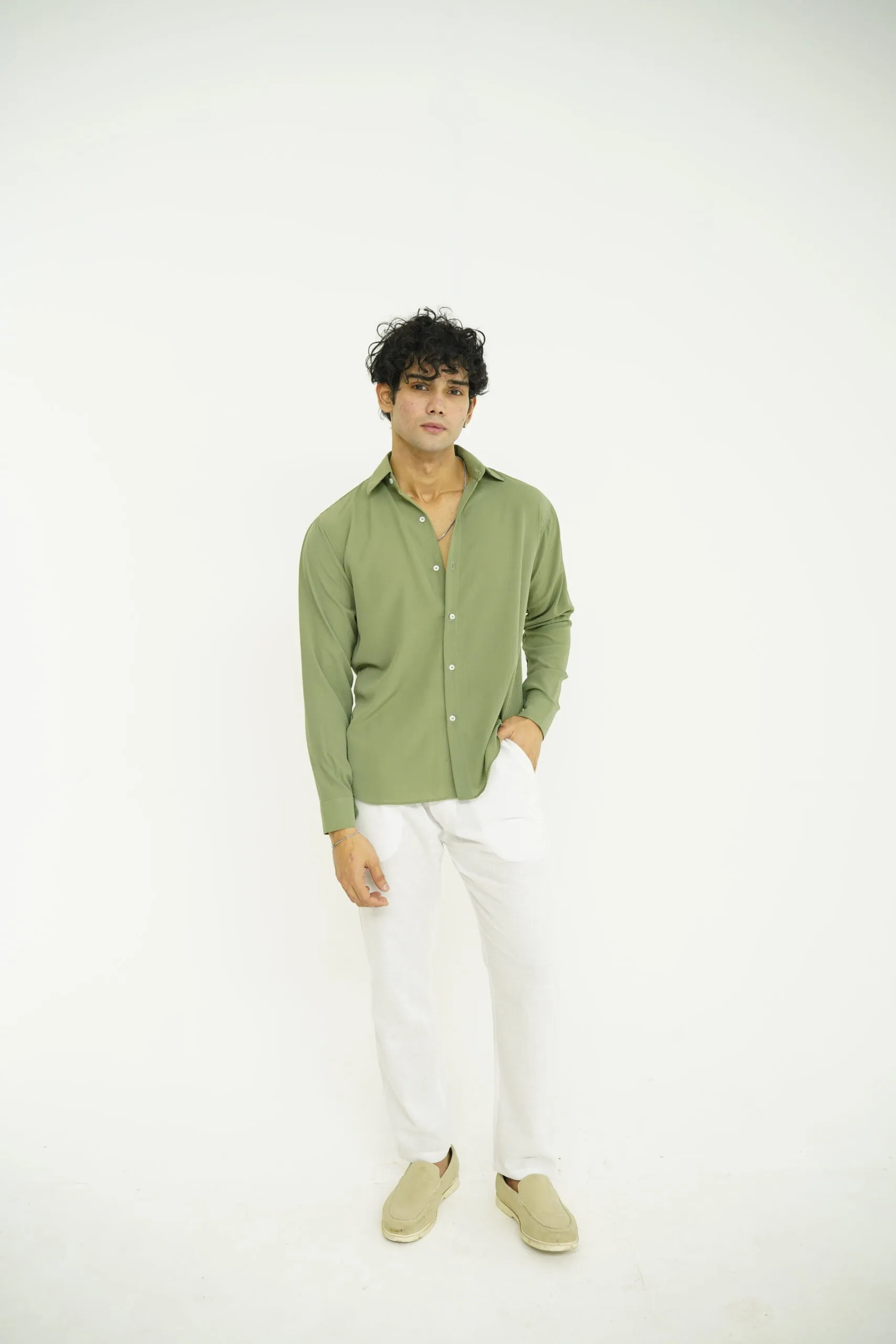 SAGE GREEN TEXTURE AND WHITE SET