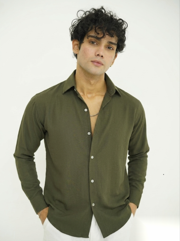 DARK OLIVE GREEN TEXTURE SHIRT