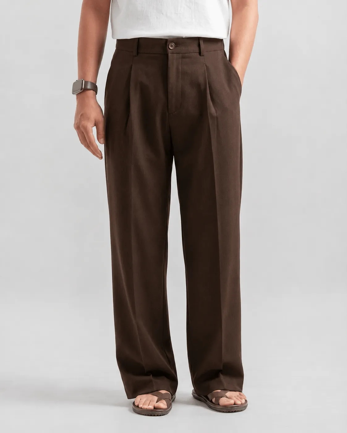 RELAX TAILORED PLEATED PANT - CHOCOLATE BROWN