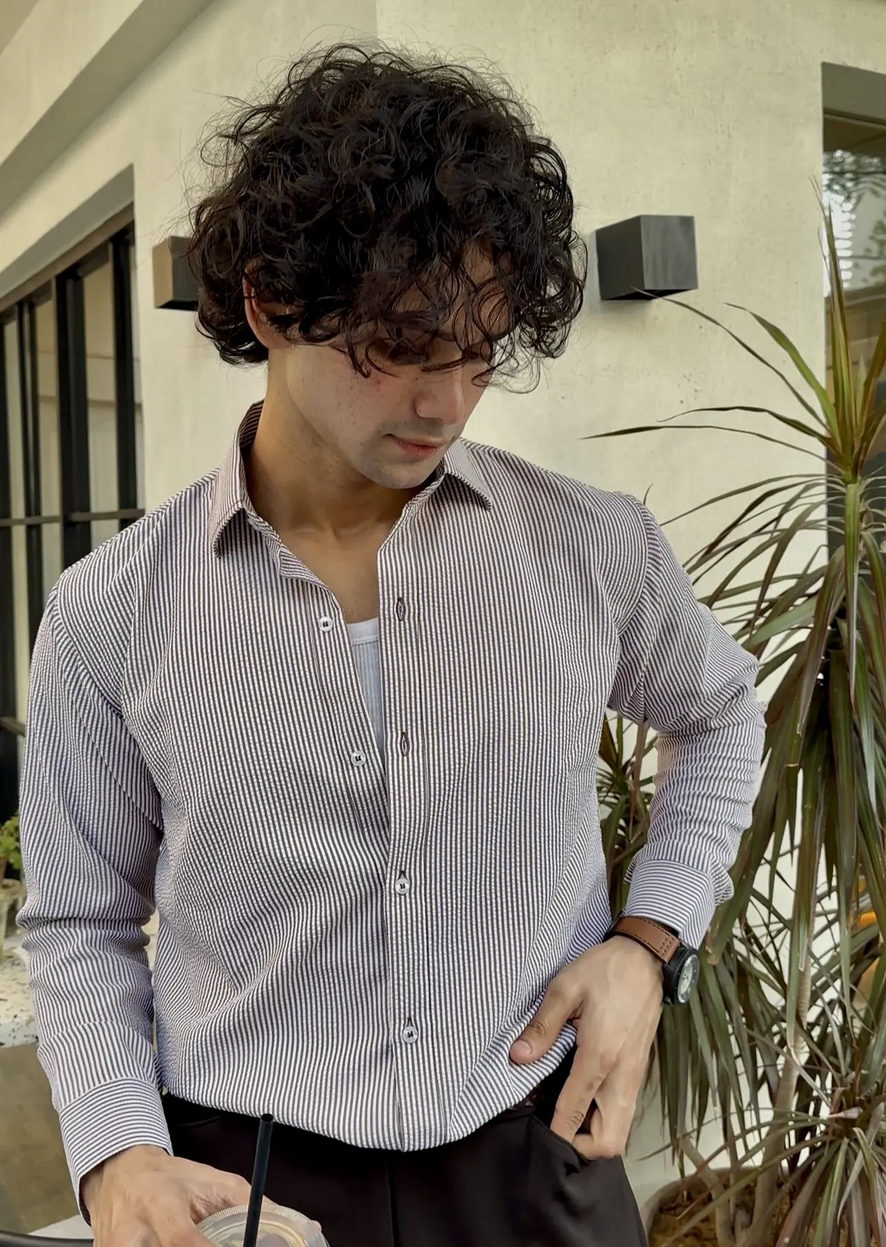 SEERSUCKER BROWN STRIPPED SHIRT