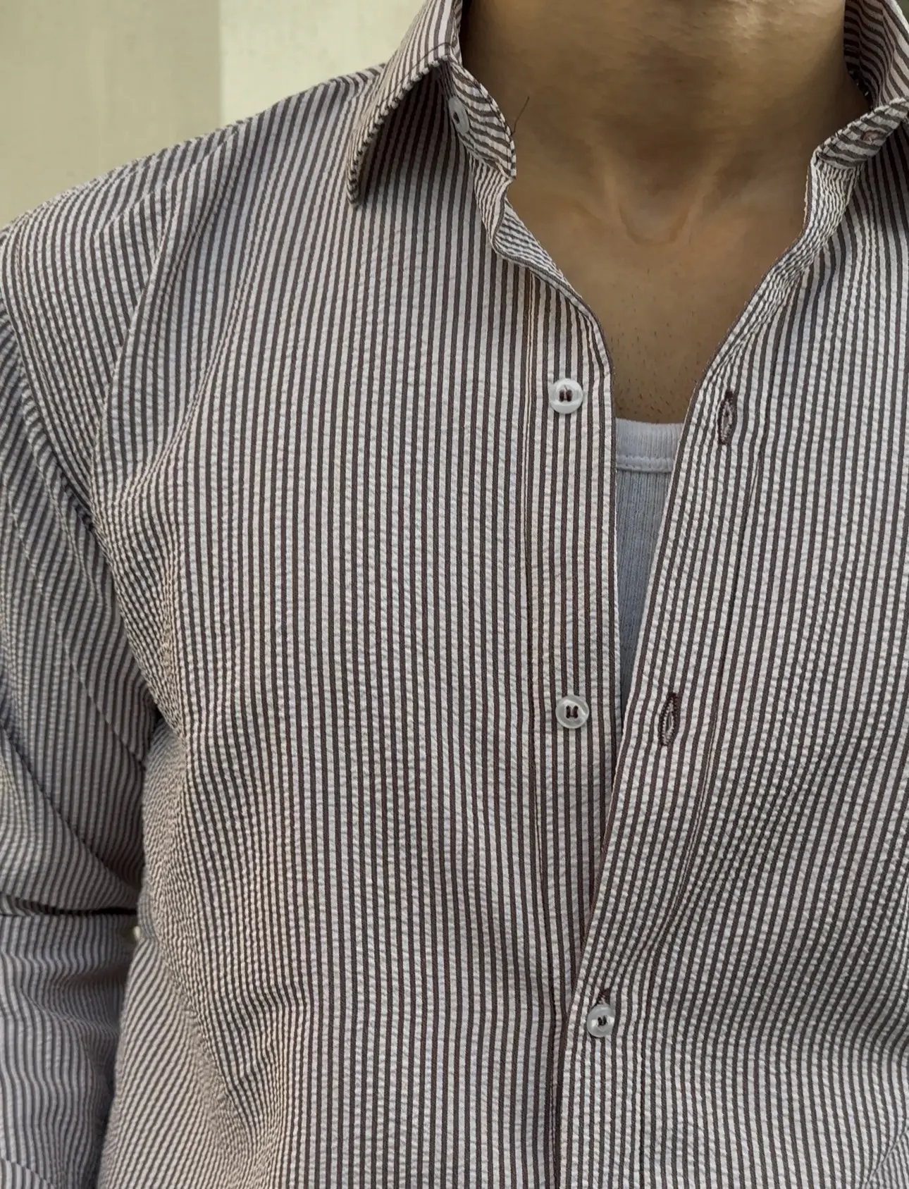 SEERSUCKER BROWN STRIPPED SHIRT - Image 2