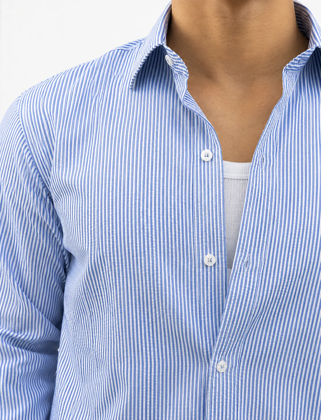 SEERSUCKER BLUE AND WHITE STRIPPED SHIRT - Image 3