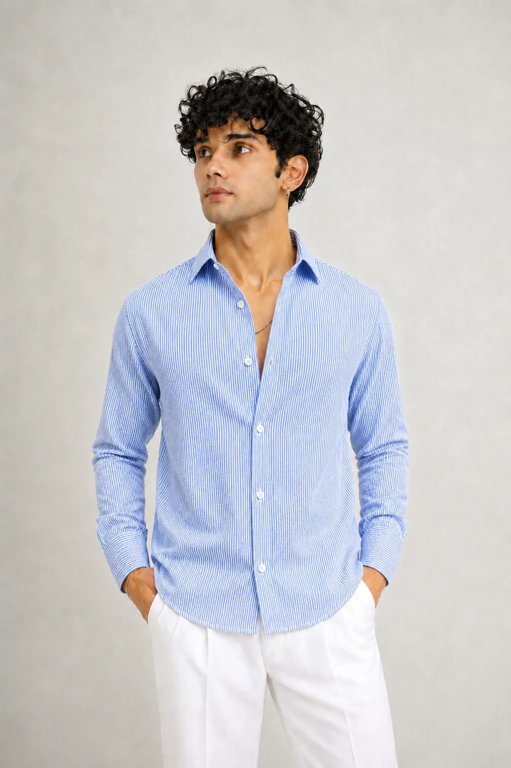 SEERSUCKER BLUE AND WHITE STRIPPED SHIRT