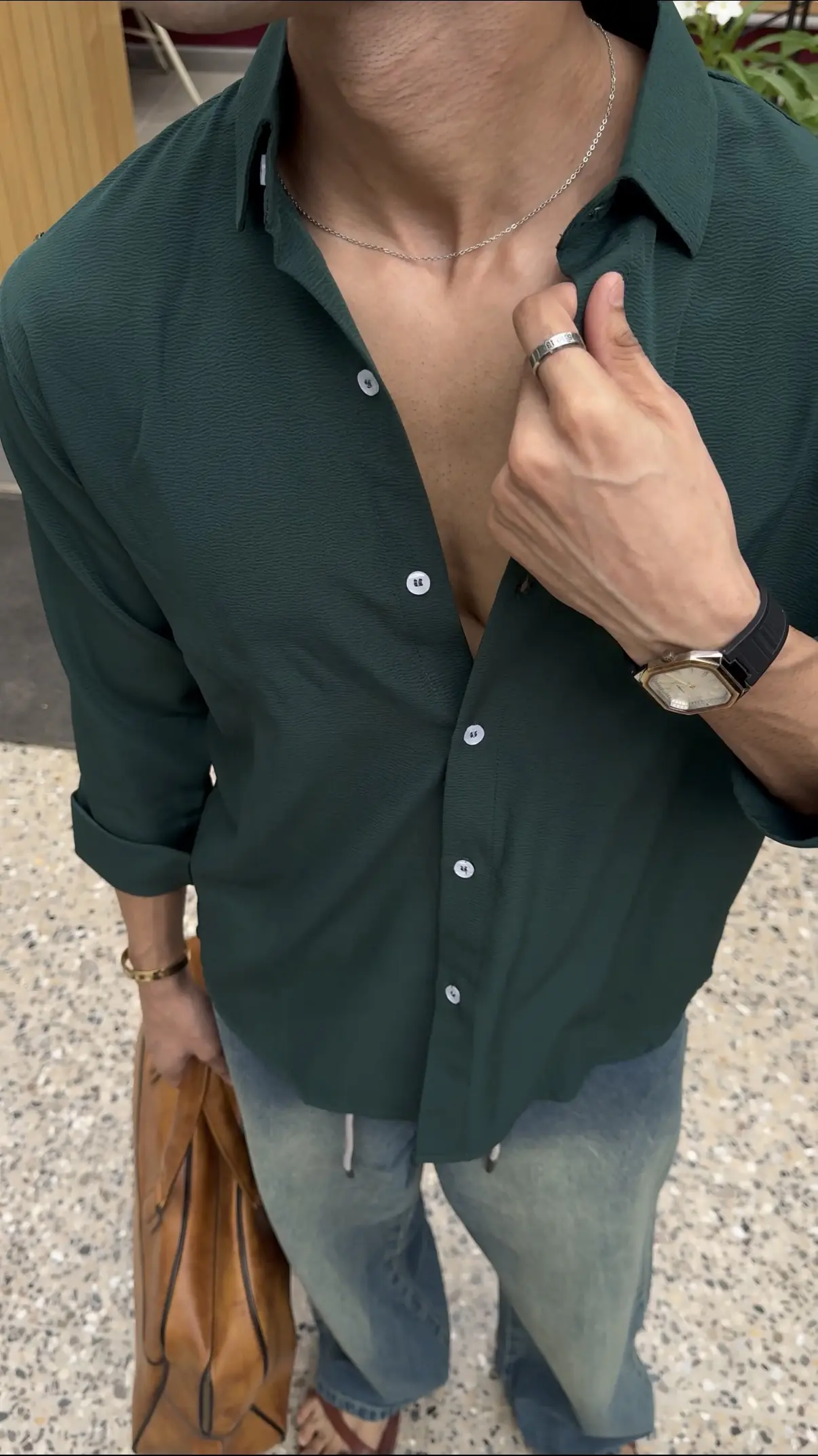 Bottle Green Texture Shirt - Image 2