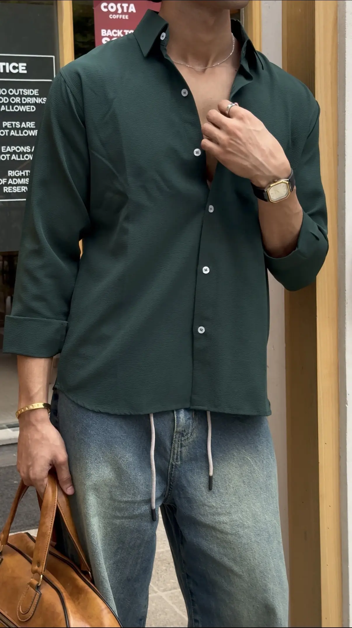 Bottle Green Texture Shirt - Image 3