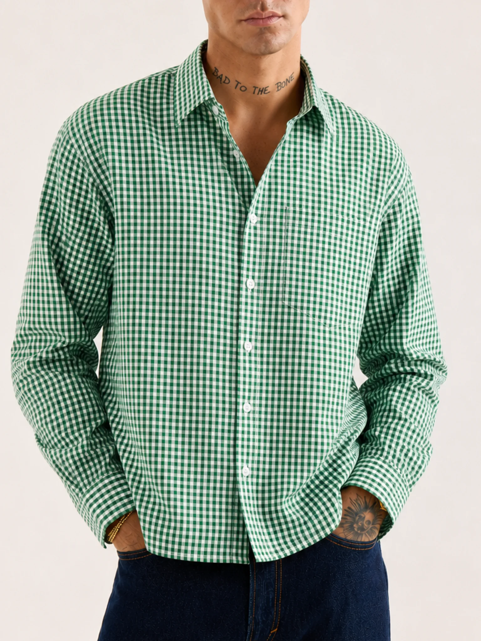 Green And White Checkred Shirt